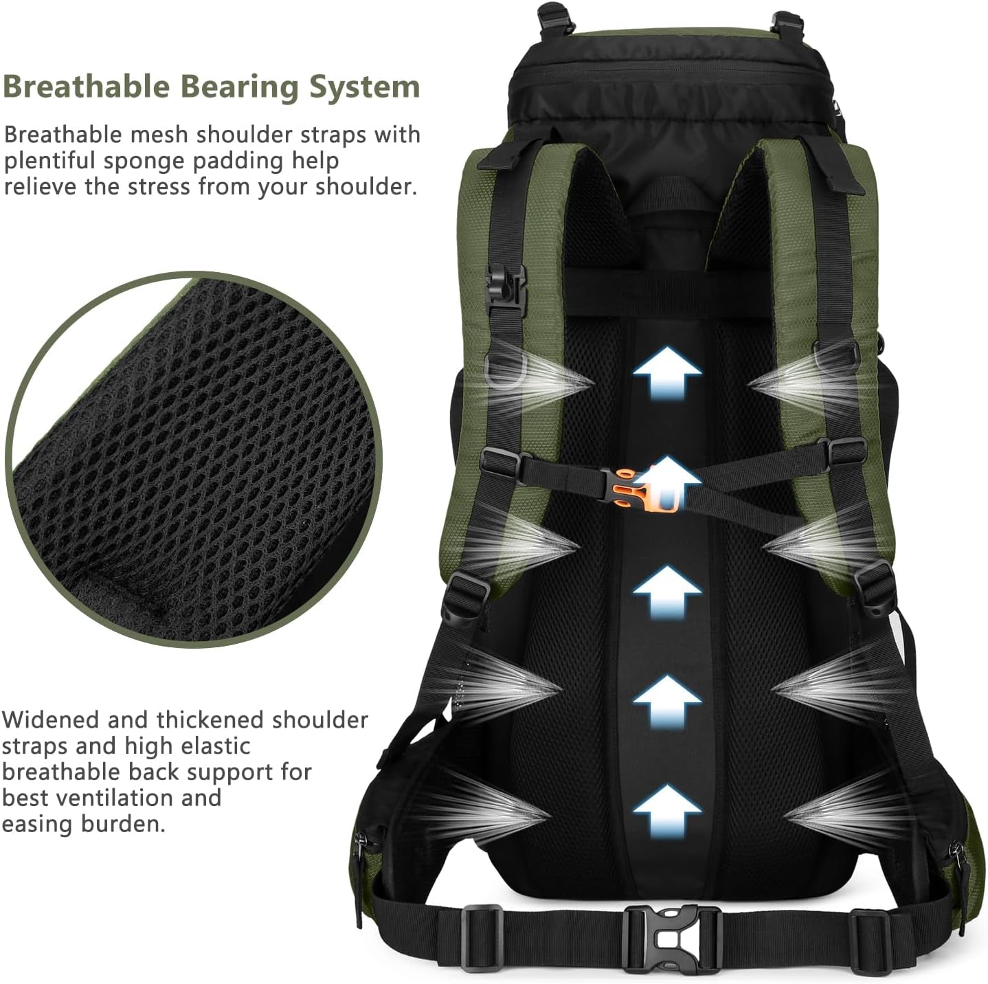 60L Hiking Backpack Men Camping Backpack with Rain Cover Lightweight Backpacking Backpack Travel Backpack (Army Green)