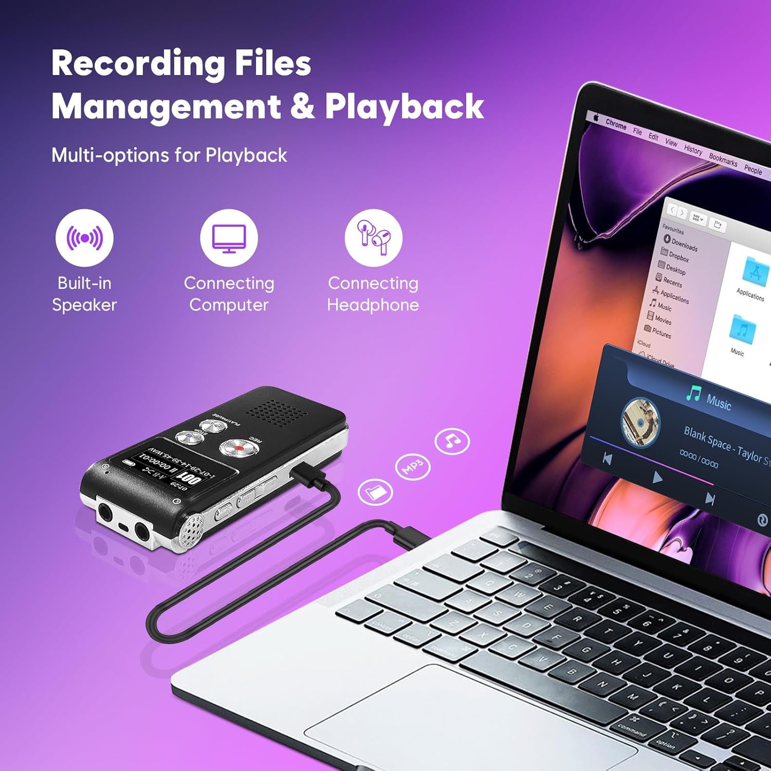 64GB Voice Recorder with Noise Reduction, 4800 Hours  Dictaphone Voice Activated Recorder with Playback for Lectures Meetings, 1536Kbps Smart Audio Sound Tape Recording Device with Password