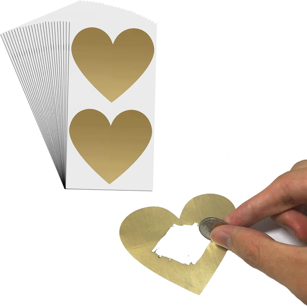 Pack of 50, Heart Scratch off Sticker - 8 X 7Cm, Gold