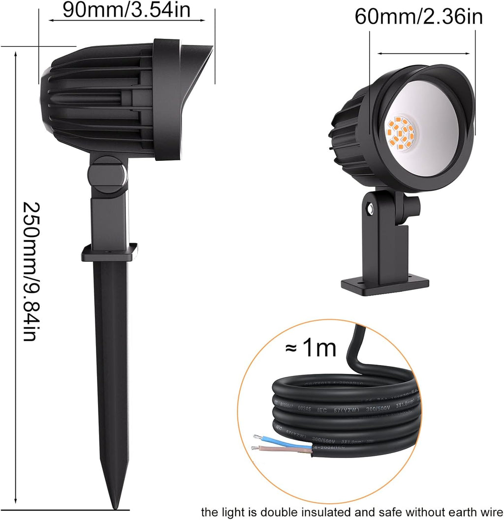 Outdoor Garden Landscape Lights 500LM Spike Lights LED Landscape Spotlights IP66 Waterproof Lawn Light Decorative Light for Garden Lawn Landscape Patio Backyard Warm White 4 Pack 1M Cable