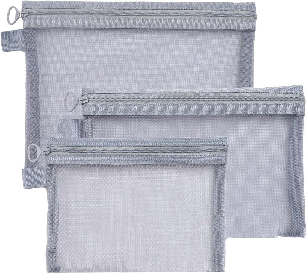 3PCS Small Make up Bag,Mesh Makeup Bags for Handbag, Cosmetic Pouch Bags with Zipper, Bag Organiser Pouches for Cosmetics Toiletries, Holiday Travel Essentials for Kids Women Men(Grey)