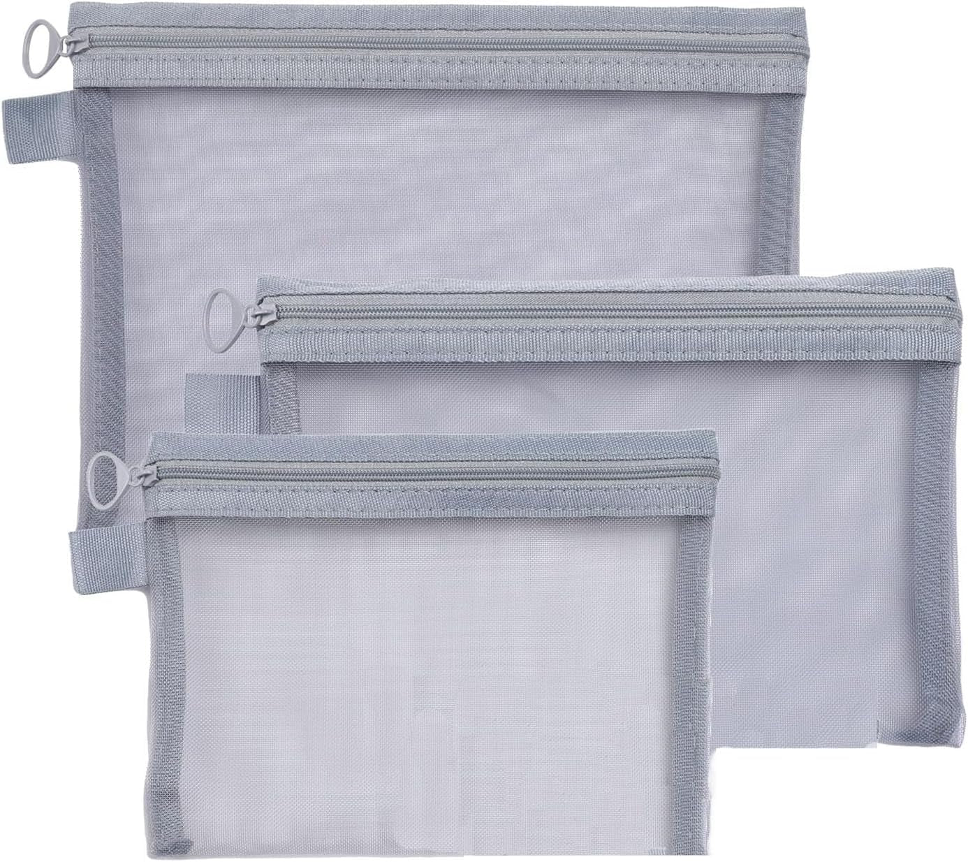 3PCS Small Make up Bag,Mesh Makeup Bags for Handbag, Cosmetic Pouch Bags with Zipper, Bag Organiser Pouches for Cosmetics Toiletries, Holiday Travel Essentials for Kids Women Men(Grey)