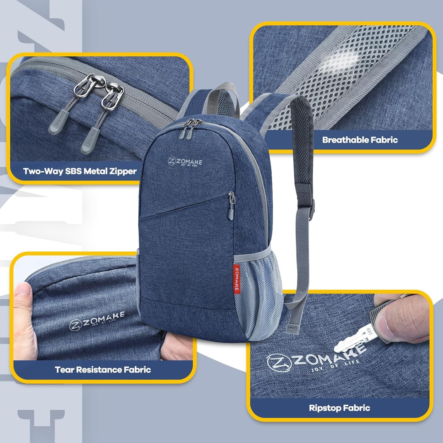 Ultra Lightweight Packable Backpack 10L, Small Daypack Light Foldable Backpacks Water Resistant Day Bag for Hiking(Navy Blue)