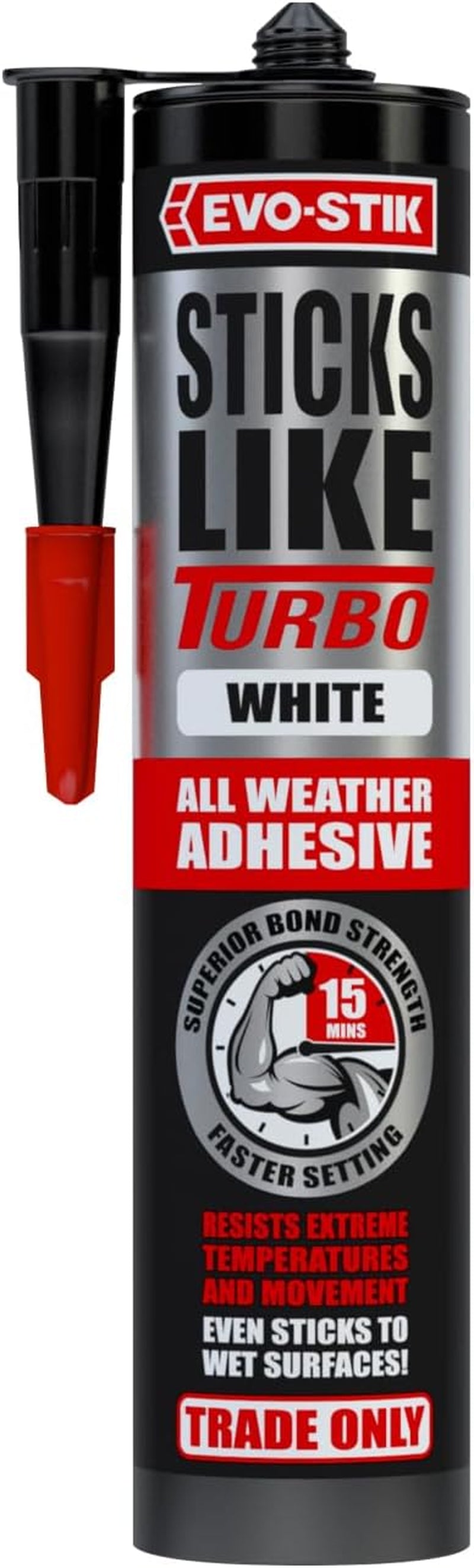 Sticks like Turbo Adhesive, All Weather, Fast Setting, Extreme Temperature & Movement Resistant, White, 290Ml