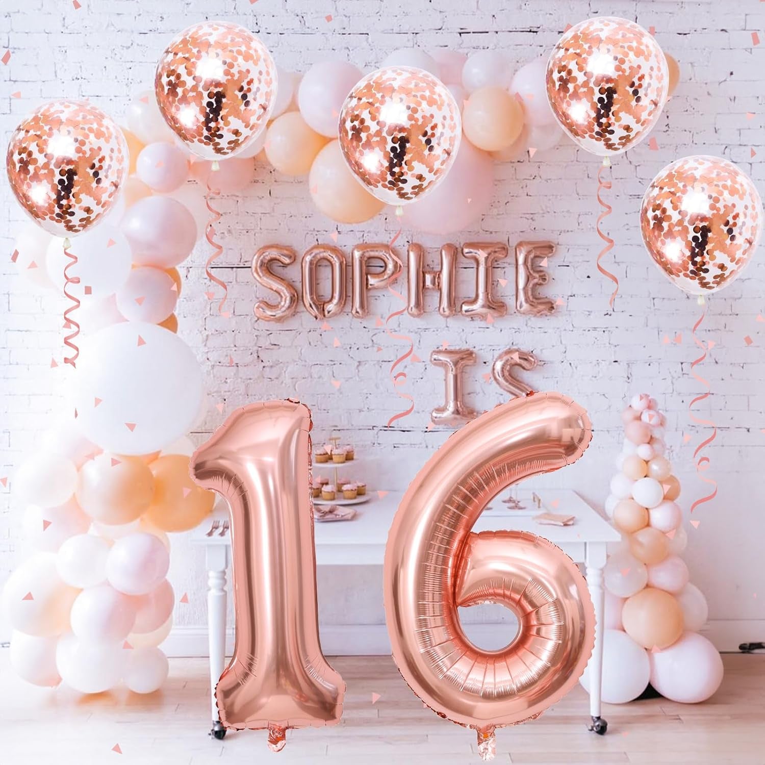 16Th Birthday Balloons for Girls, 40 Inch Foil Self Inflating Number 16 Balloons with Rose Gold Confetti Balloons, Large Balloons for Women 61St Birthday Party Decor Anniversary Decorations Supplies