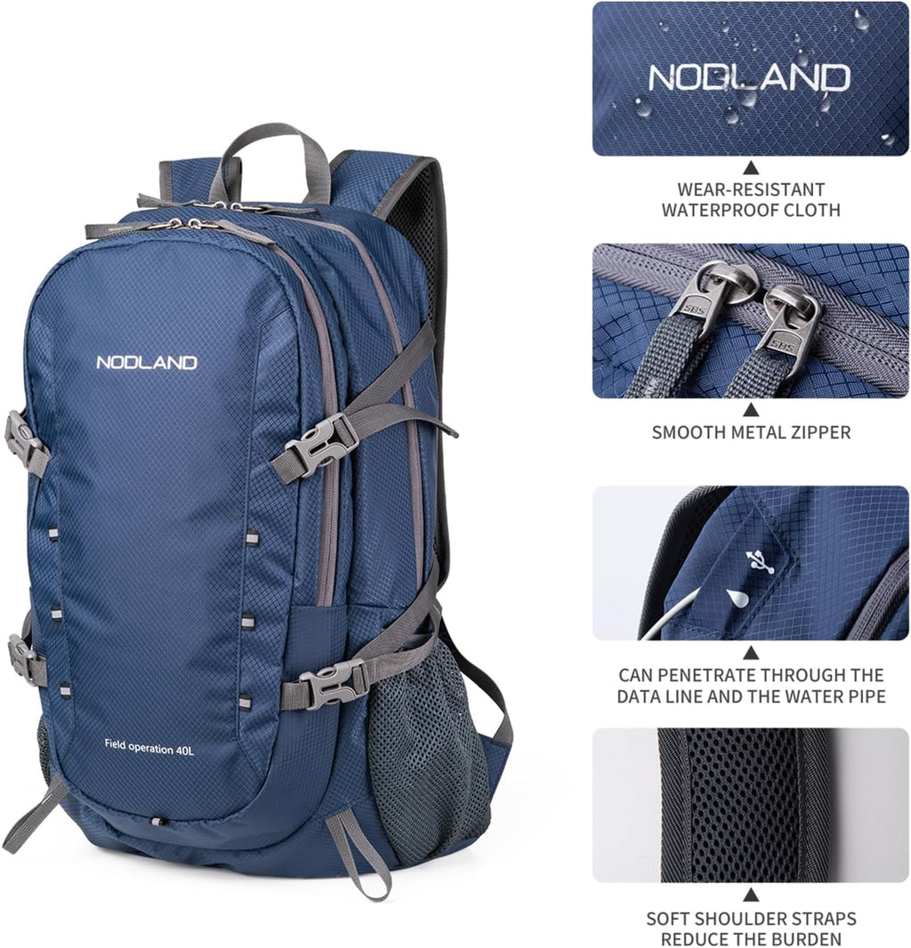 NODLAND Lightweight Backpack Travel 40L Foldable Water-Resistant Daypack, Hiking Outdoor Camping Rucksack for Men Women