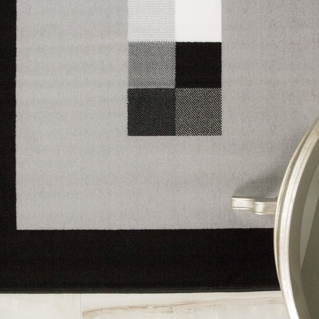 Milan Soft Simple Modern Black & Grey Monochrome Living Room Dining Room Border Area Rug - 80Cm X 150Cm
