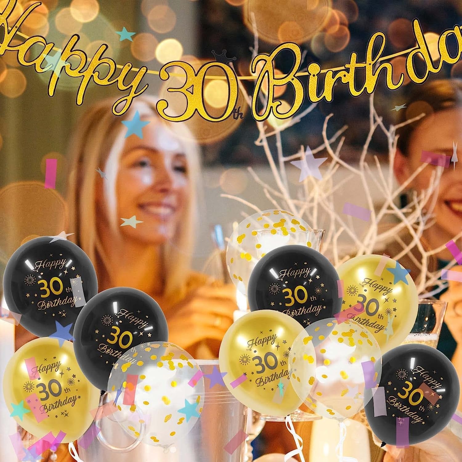16Th Birthday Balloons 15 Pcs Black Gold Happy Latex Confetti Party Decorations for Boys Girls Decor Supplies (Age 16), Medium
