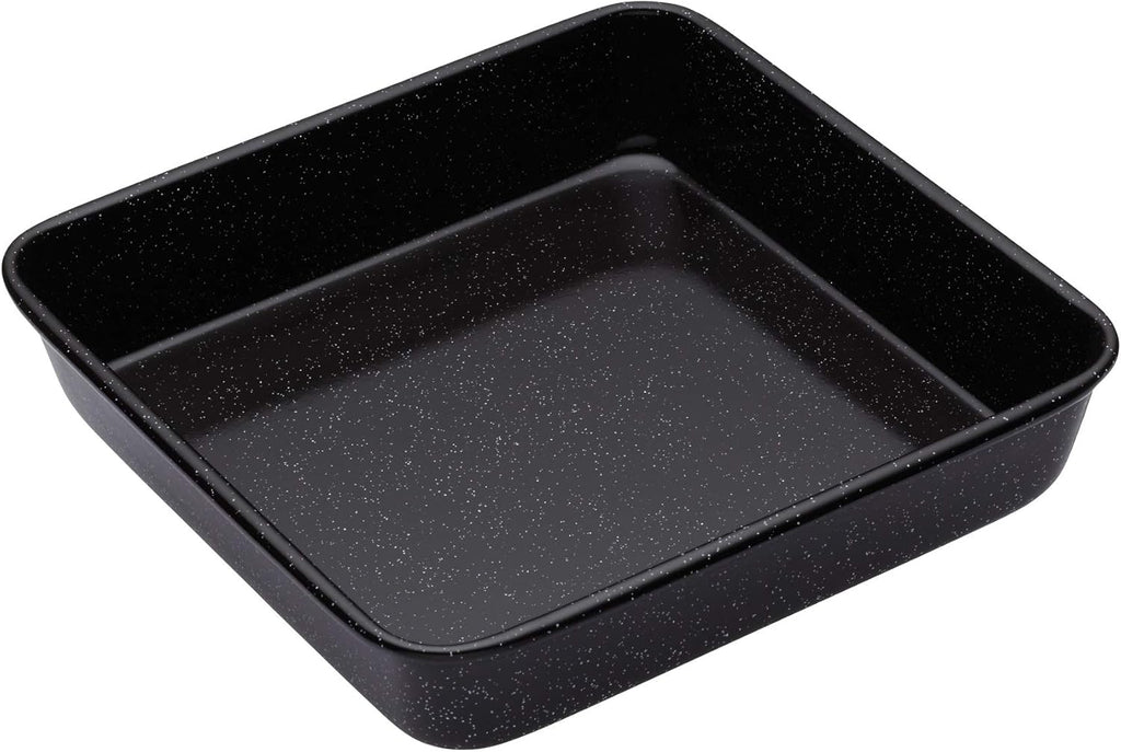 Square Baking Tin, Scratch Resistant and Induction Safe Steel Oven Tray with Vitreous Enamel Coating, 23Cm (9 Inch), Black