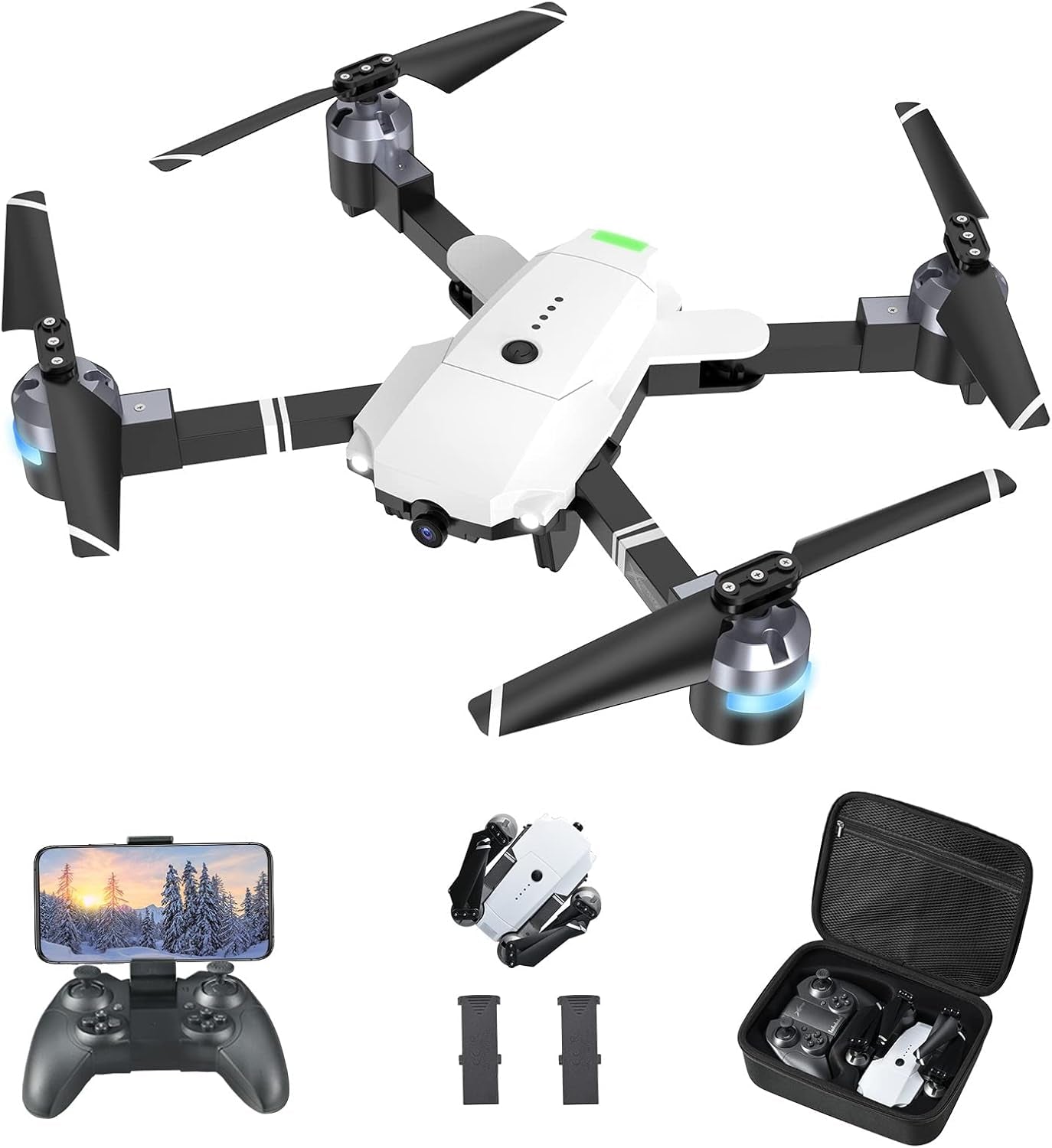 Drone with Camera for Adults & Kids, Skyquad Drone Foldable 1080P FPV Drone W/3 Batteries & Carrying Case,Rc Quadcopter of 30 Mins Flight Time,120°Fov,Voice&Gesture Control,One-Key Return,3D Flip