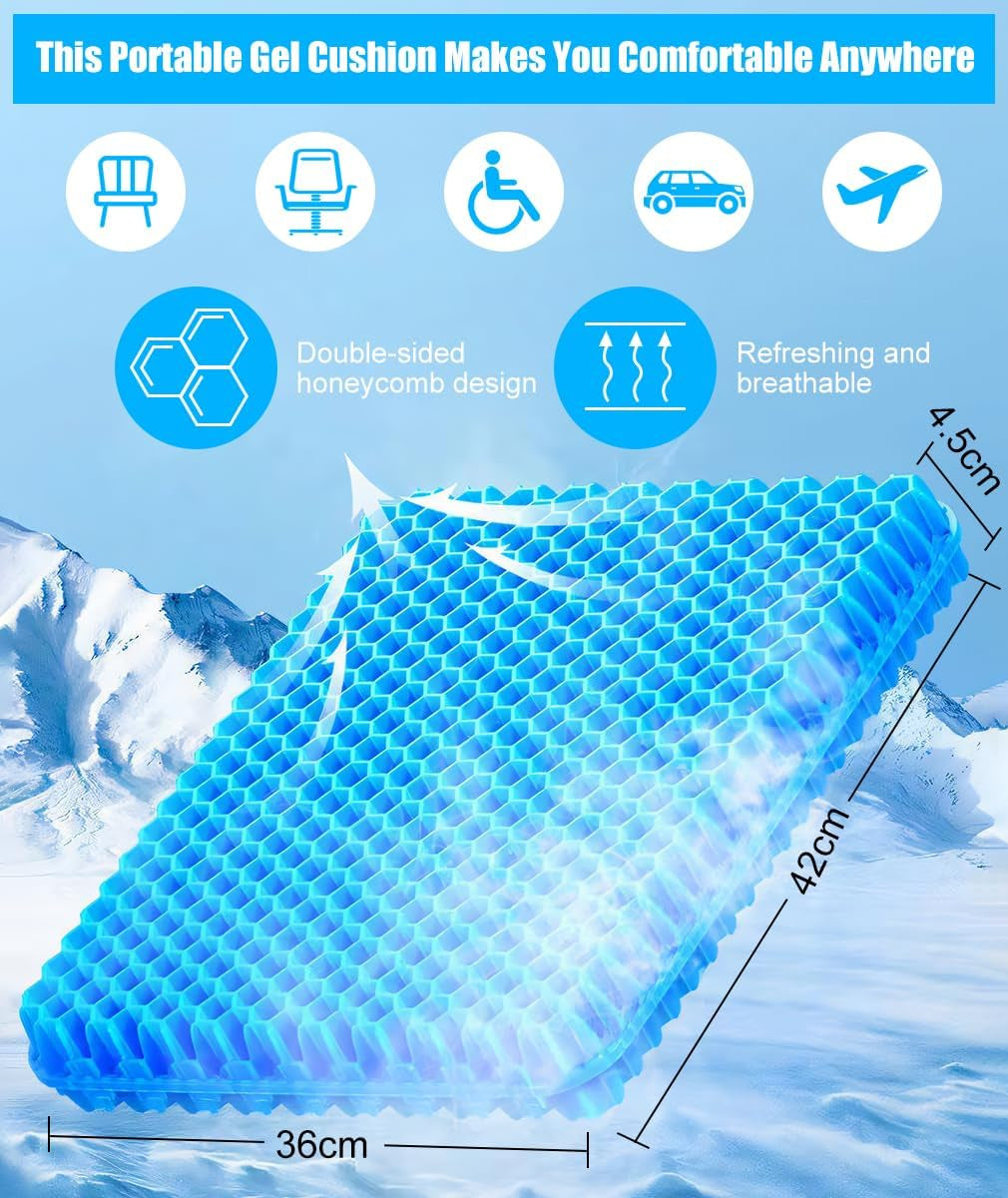 Airflow Gel Seat Cushion 42 X 36Cm Relieve Coccyx Pressure Pain, Honeycomb Construction Hard Chair Pad Comfortable Long Sitting for Car Office, plus Cloth Cover, anti Slip, Retain Shape over Time