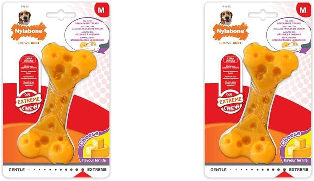 Extreme Tough Dog Chew Toy Cheese Bone, Durable, Cleans Teeth, Cheese Flavour, Medium, for Dogs up to 16 Kg (Pack of 2)