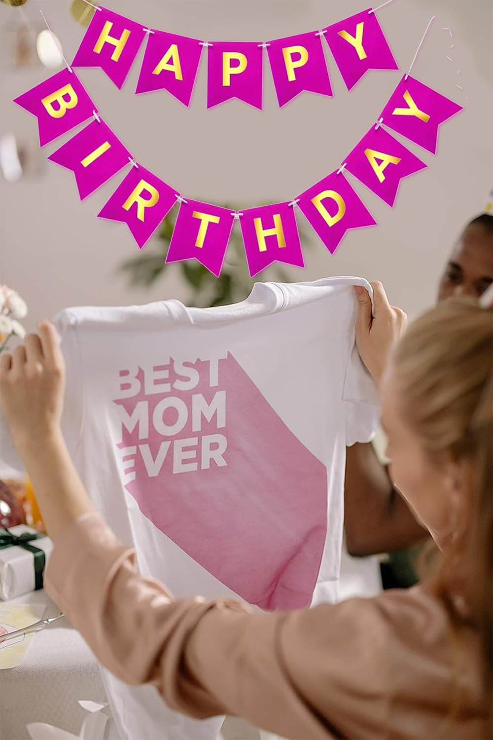 Pink Happy Birthday Bunting Banner Signs Golden Sparkle - Fun and Festive Party Supplies for Girls - Complete 13-Piece Birthday Decorations Set for Memorable Celebrations