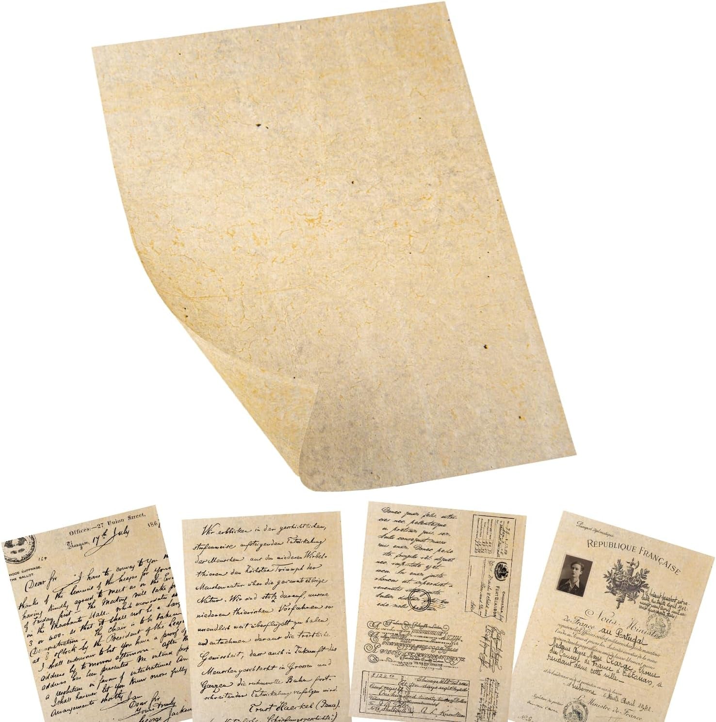 50 Sheets Vintage Paper, A4 Parchment Paper for Craft, Parchment Certificate Paper, 100GSM Certificate Paper A4 for Printer, Papyrus Paper Handmade Paper for Craft Writing