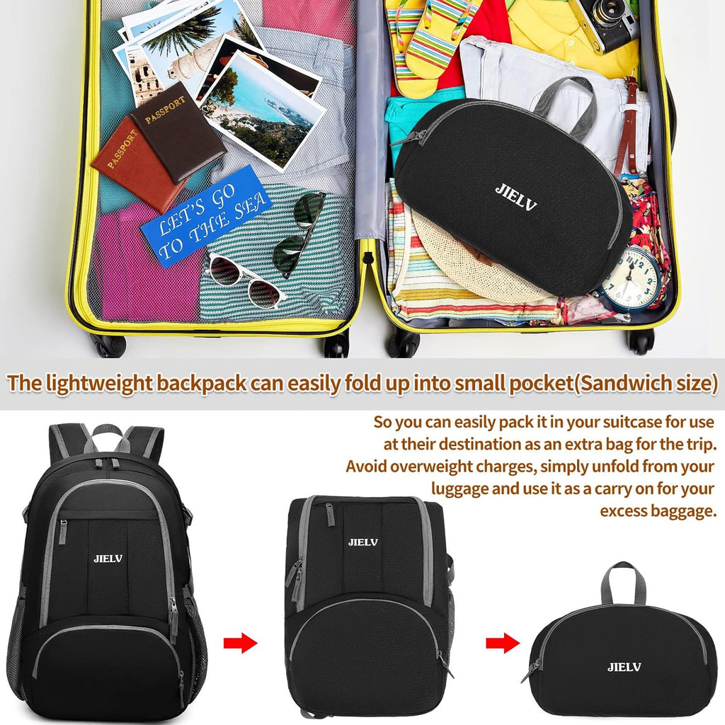 30L Lightweight Packable Backpack Small Foldable Hiking Backpack Waterproof Daypack Travel Camping Outdoor for Women Men Valentines Day Gifts(Black)