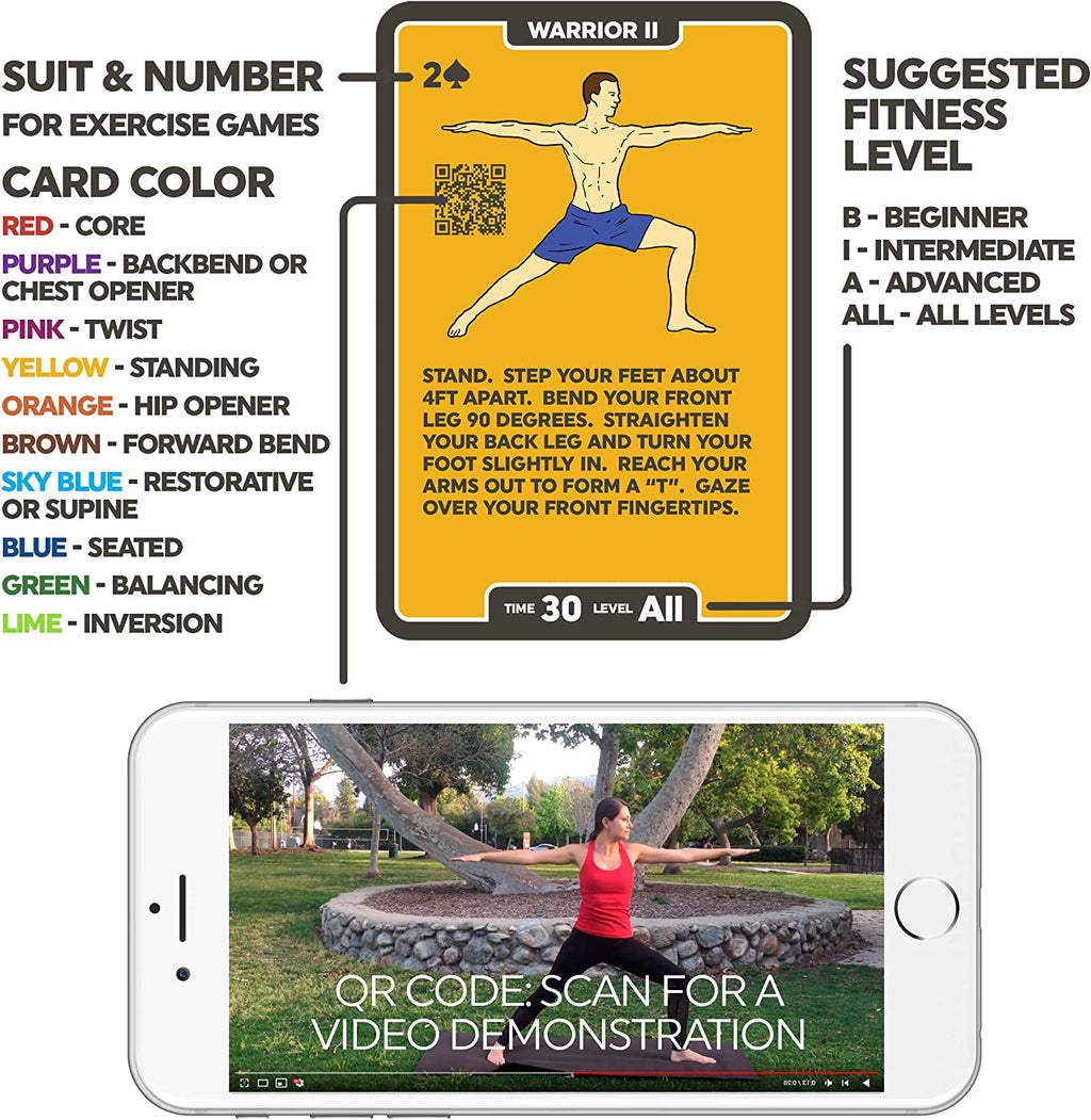 Yoga Exercise Cards: Designed by Certified Yoga Instructor. Video Instructions Included. Beginner to Advanced Poses and Asana Workout Games. Improve Fitness and Flexibility (Base Deck)