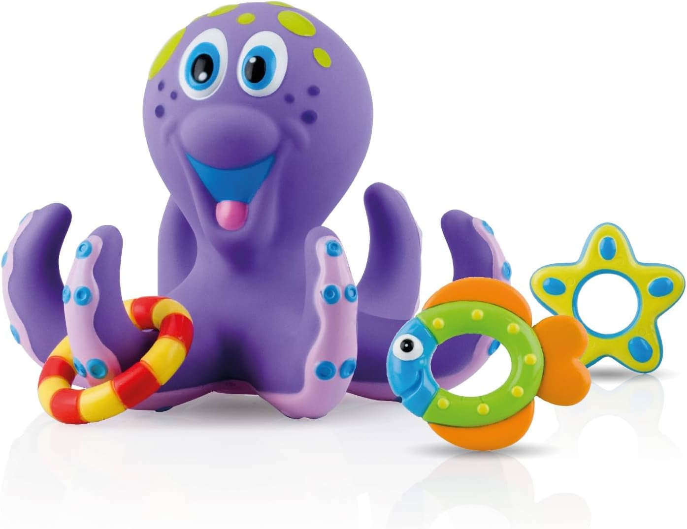 Floating Octopus Toy with 3 Hoopla Rings - Baby Bath Toy for Boys and Girls - 18+ Months - Purple (Pack of 1)