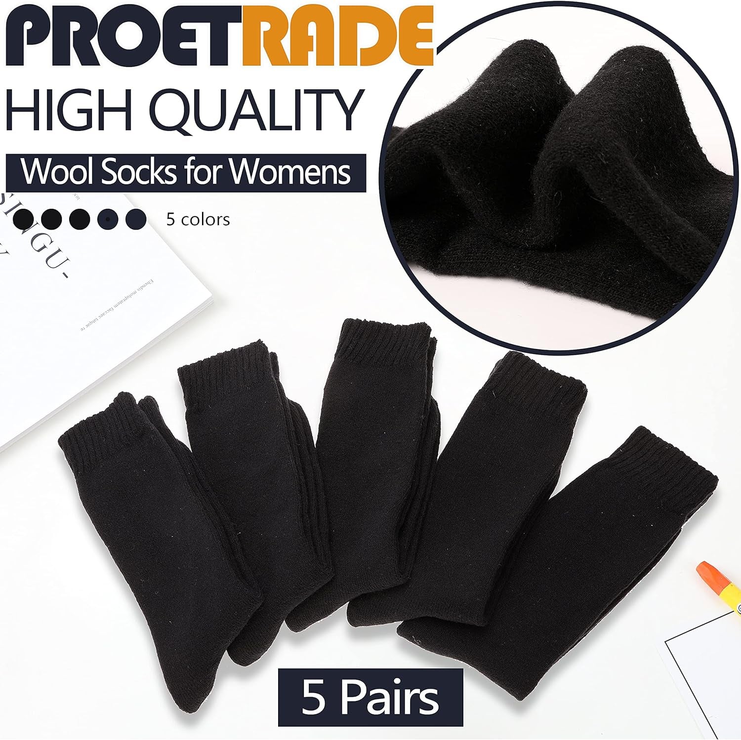 Merino Wool Thermal Socks for Womens Walking Winter Warm Thick Cosy Boot Crew Comfy Ladies Hiking Work Socks 5 Pack