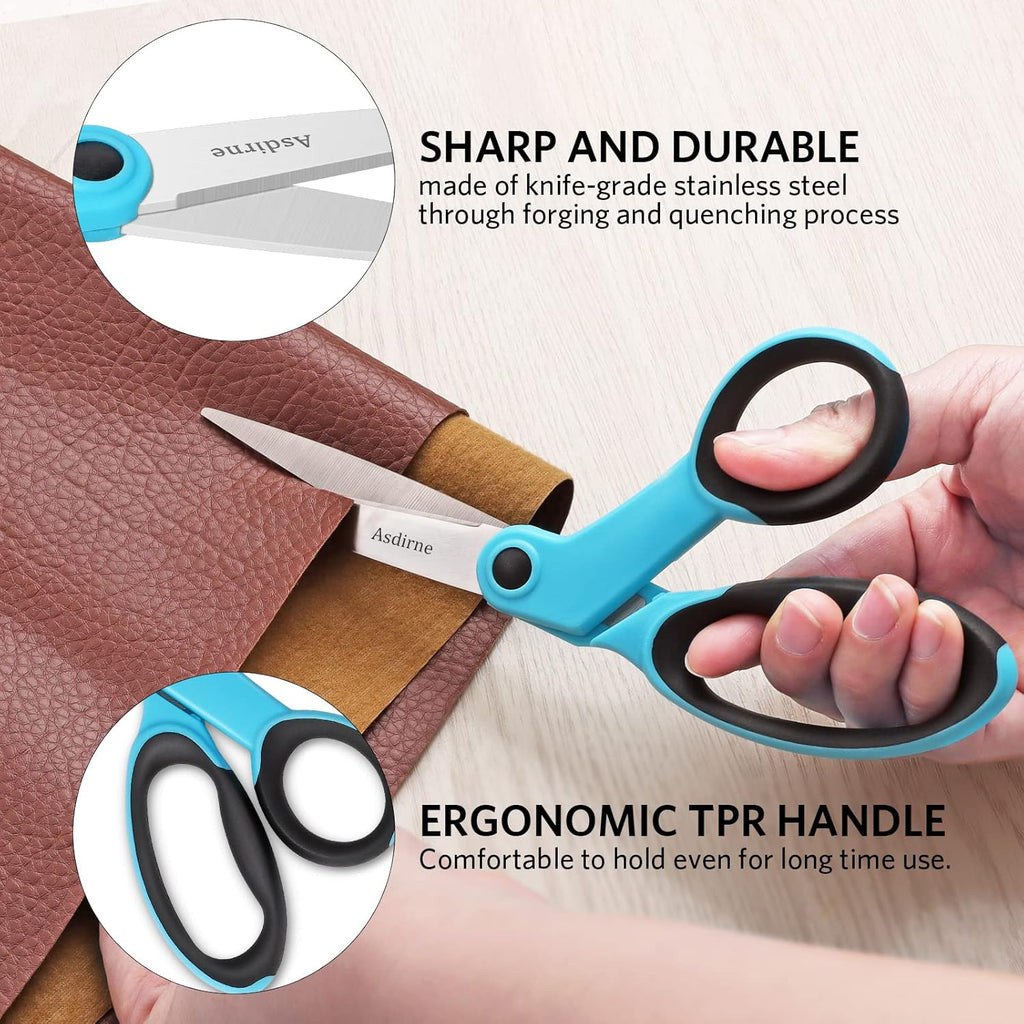 Fabric Scissors, Scissors Set with Sharp Stainless Steel Blade and Soft Handles, Including Sewing Scissors, Craft Scissors, Thread Snipers and Embroidery Scissors, 4Pcs, Blue/Black