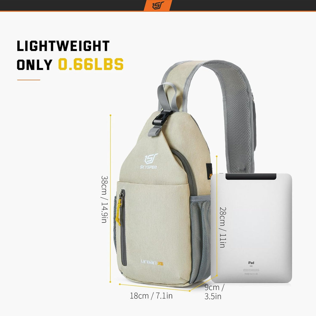 Sling Bag Crossbody Backpack - Chest Shoulder Cross Body Bag Travel Hiking Casual Daypack for Women Men(Beige)