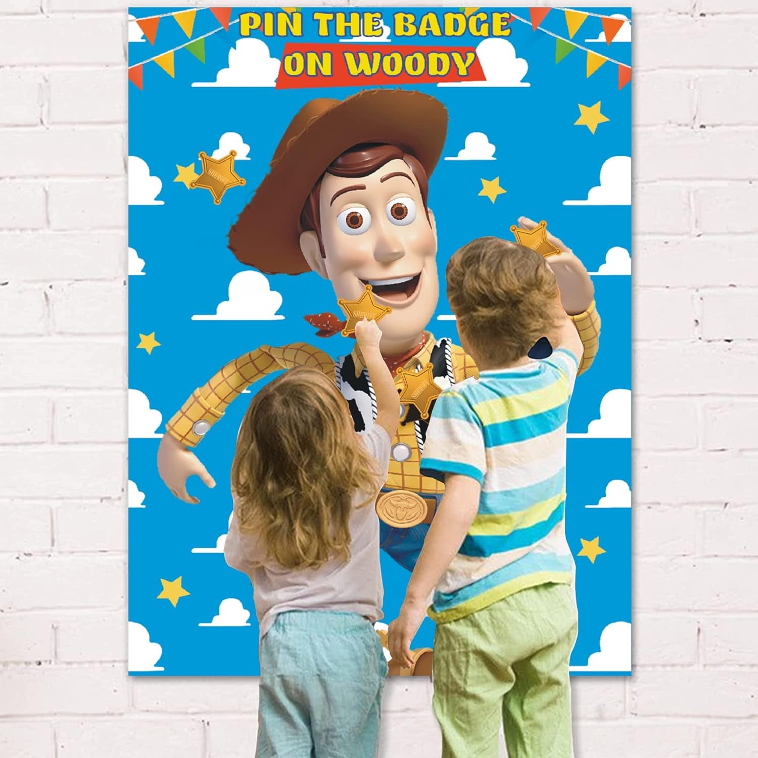 Toy Inspired Story Party Supplies, Toy Inspired Story Birthday Decorations, Pin the Badge on Woody Party Game Large Poster for Toy Inspired Story Party Decorations