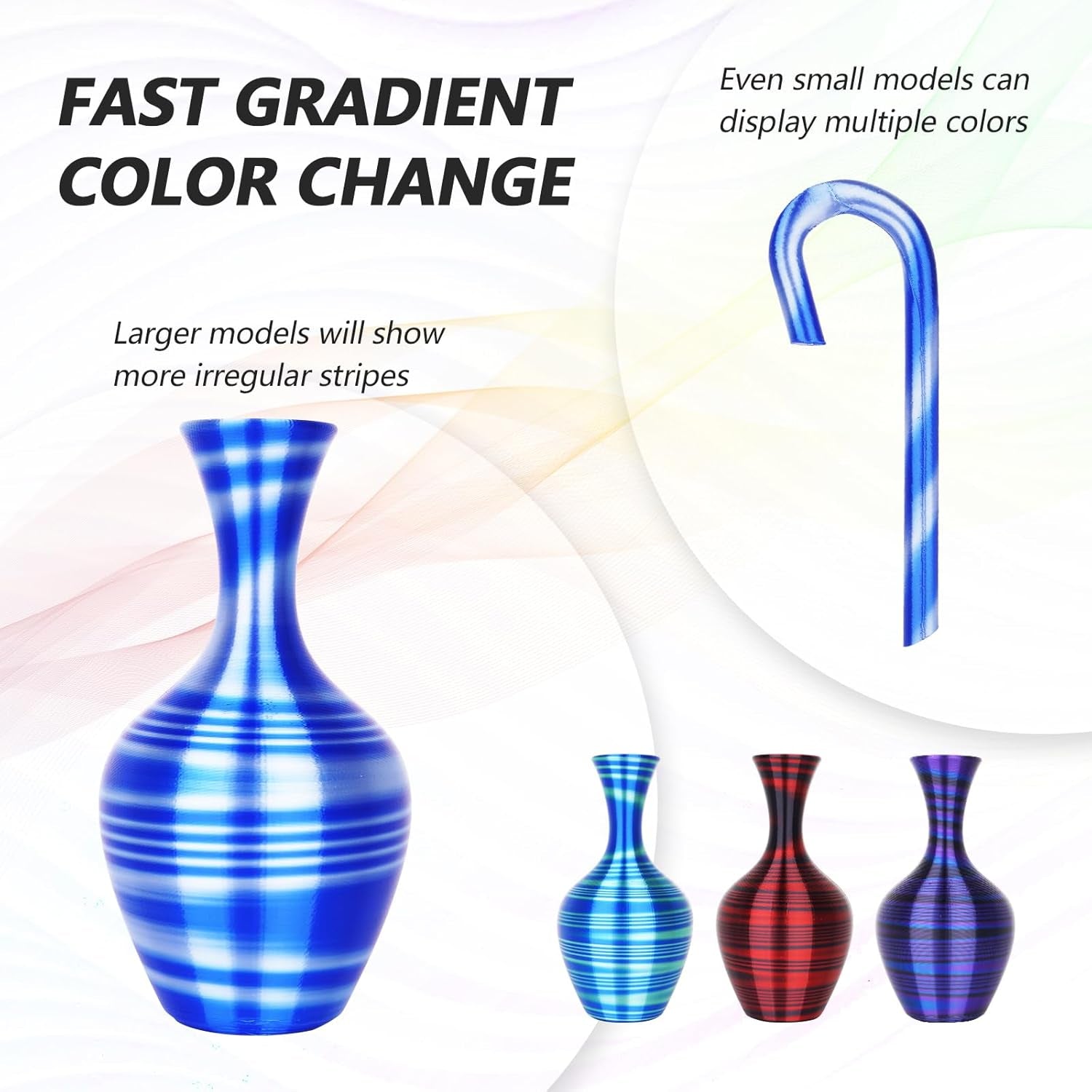 Silk PLA 3D Printer Filament Bundle, Shiny Multicolor Rainbow PLA Filament 1.75Mm Pack, Fast Color Change PLA 3D Printing Filament for Most FDM 3D Printer, 200G X 4 Spools, S-Series-B