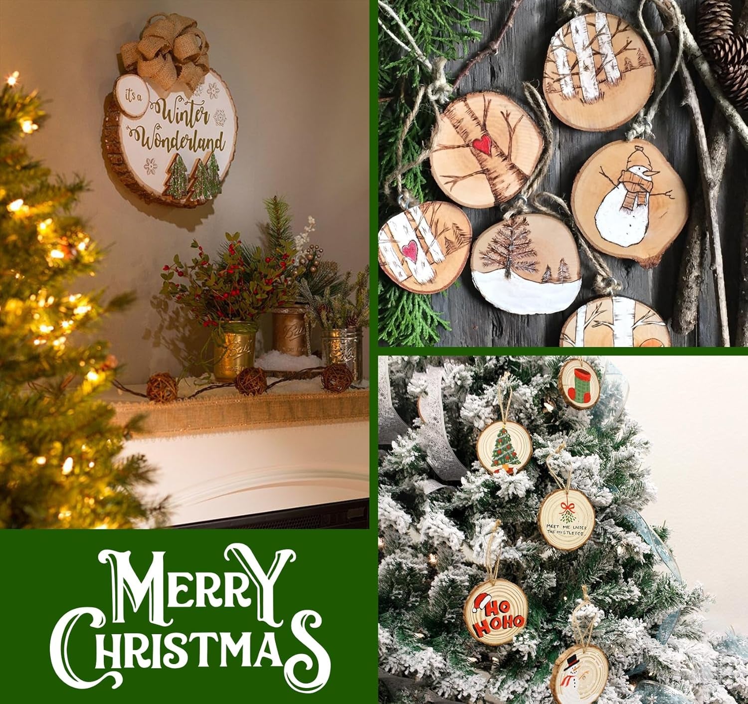 Natural Wood Slices 18-20Cm, 2Pcs Wooden Log Slices Non-Drill, Unfinished Wooden Discs, Wooden Circles for Crafts DIY Arts Coasters Christmas Decorations (HY3004)