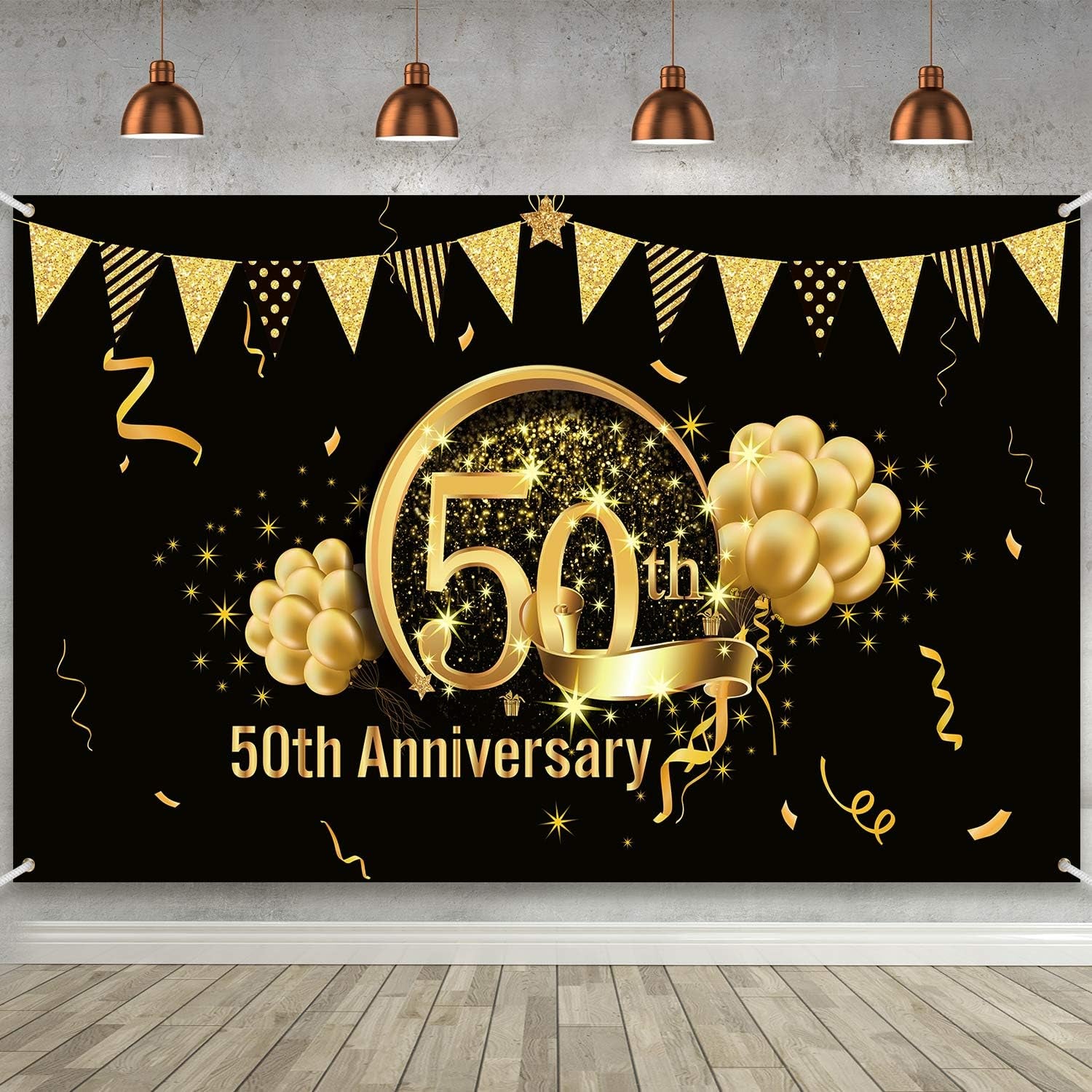 50Th Anniversary Birthday Decorations 1975 50Th Party Black Gold Background 72.8 X 43.3 Inch Wedding Anniversary Birthday Party Photo Background Cake Table Extra Large Wall Decor Props