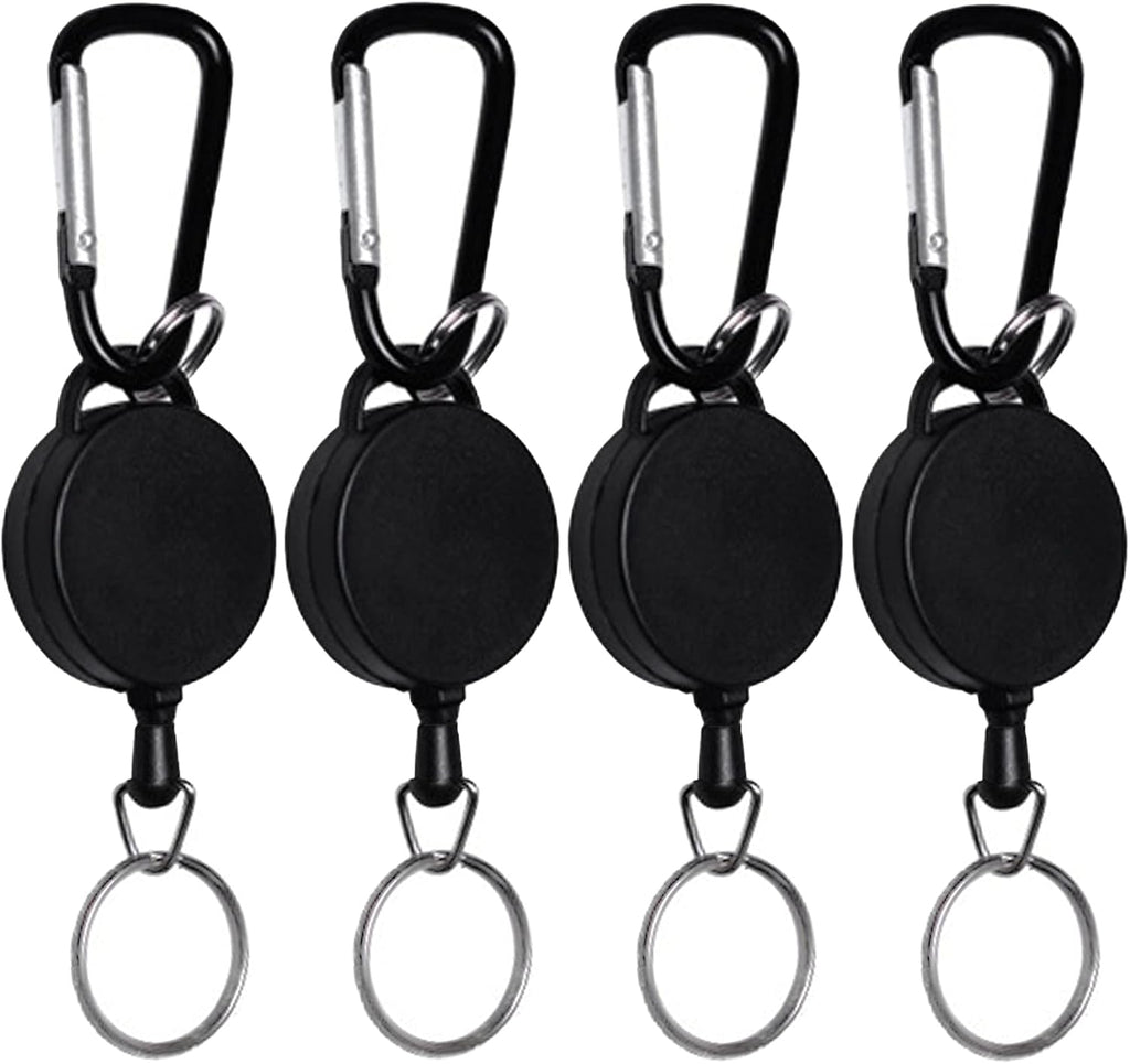 Retractable Badge Reels, Retractable Keyring Extendable Key Chain Heavy Duty Key Lanyard Belt Clip Badge Holder Pull Reel Black(4 Pack)