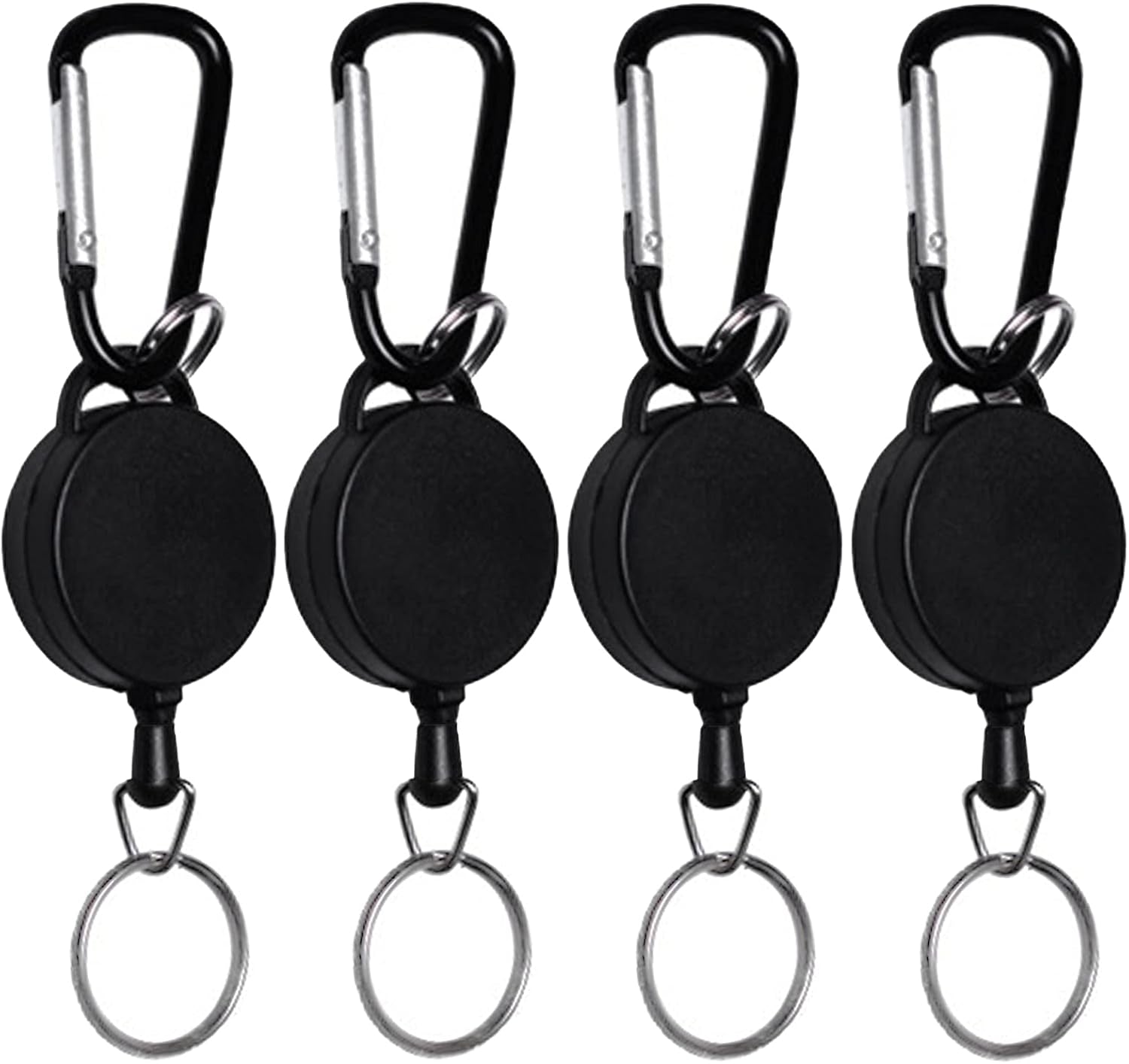 Retractable Badge Reels, Retractable Keyring Extendable Key Chain Heavy Duty Key Lanyard Belt Clip Badge Holder Pull Reel Black(4 Pack)