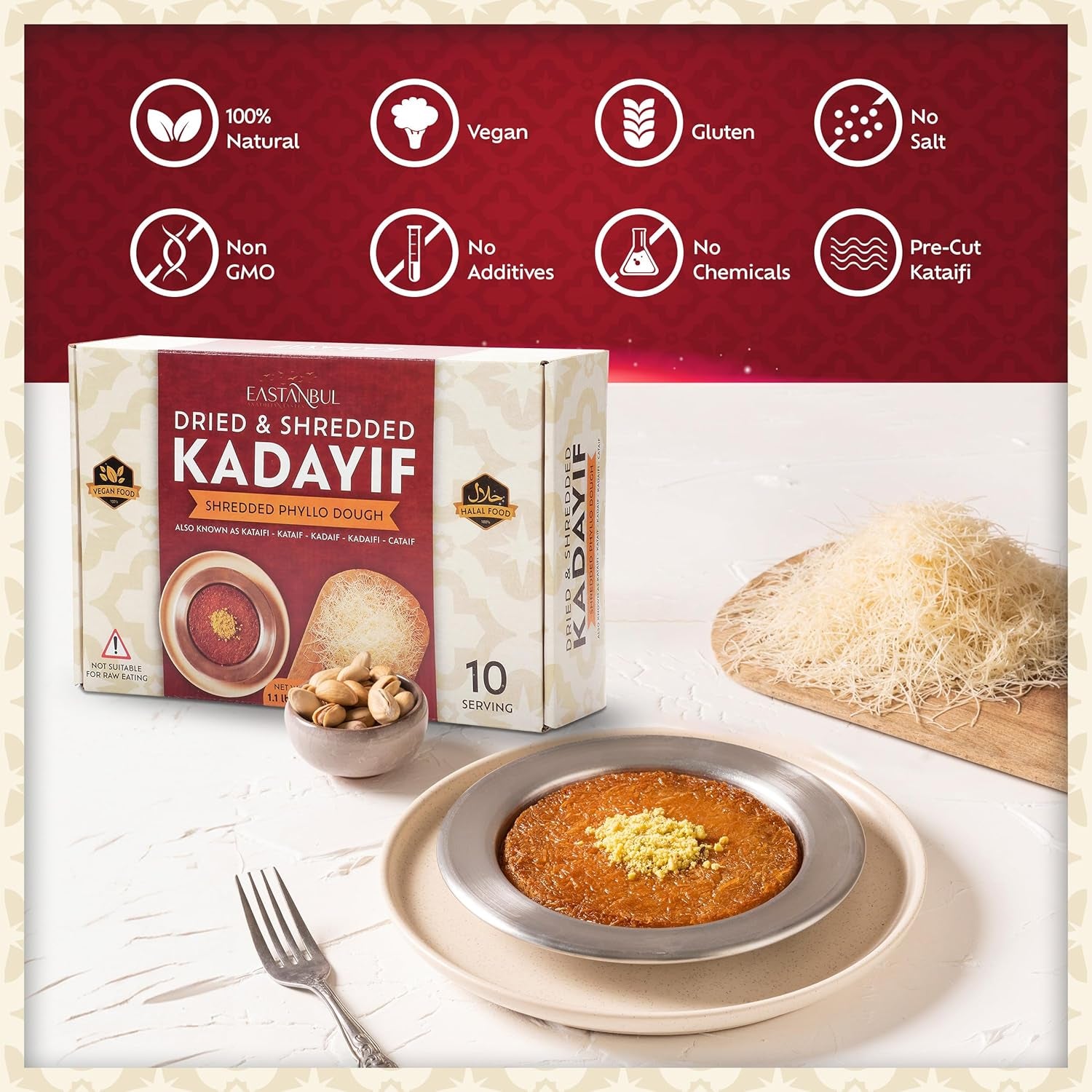 Dried & Chopped Kataifi Shredded Fillo Dough, Kurutulmus Kadayif Pastry Dough, Ingredient for the Viral Dubai Pistachio Chocolate Bar, Shredded Phyllo Dough, Kunafa Dough, 500G