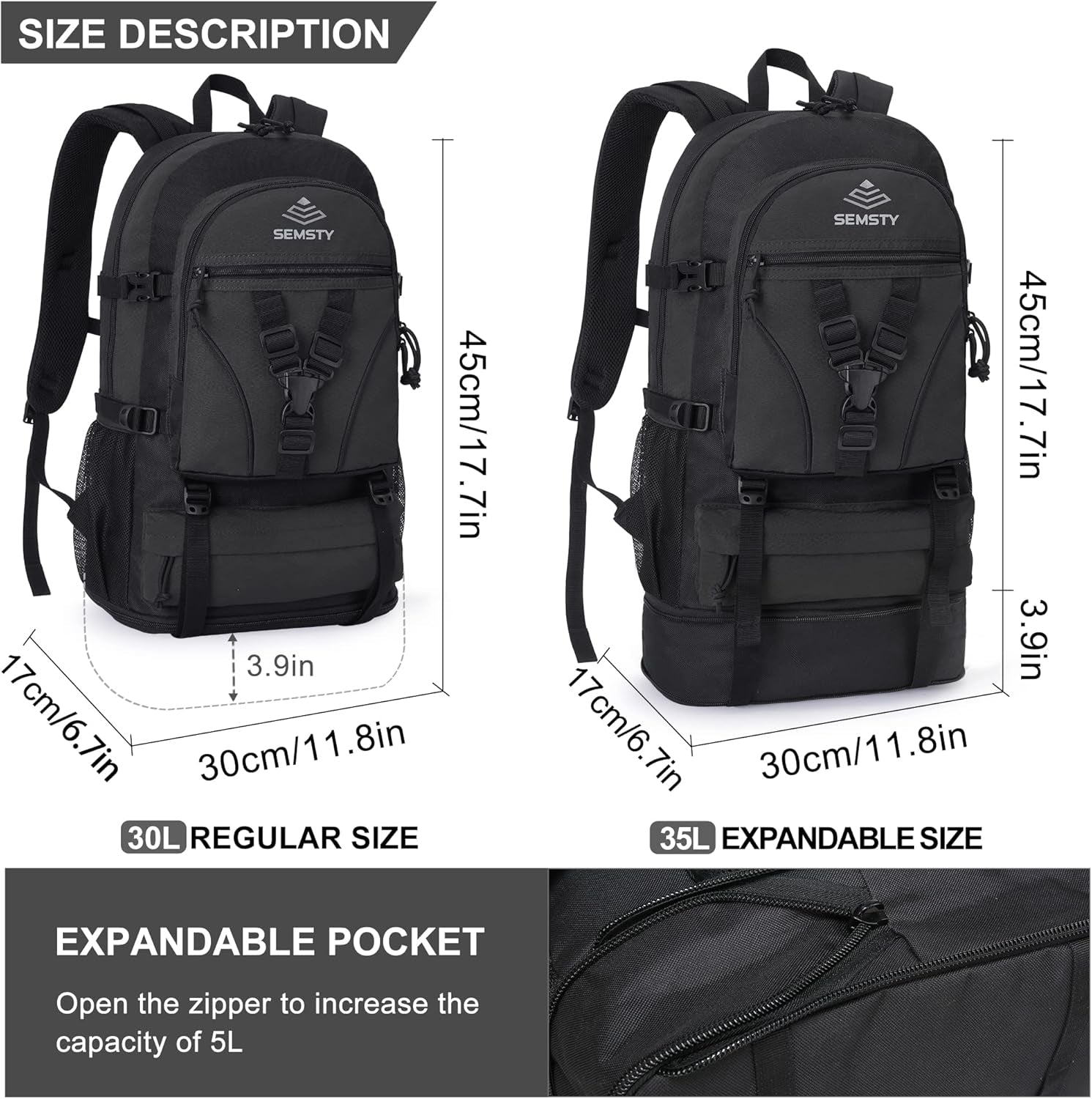 Hiking Backpack, 30L/40L/50L Expandable Hiking Backpack for Men and Women, Travel Backpack Flight Approved