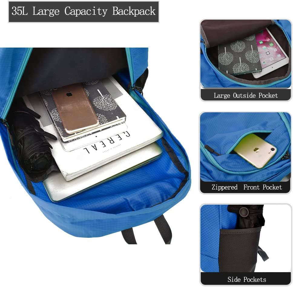 35L Hiking Backpack Ultralight Lightweight Packable Foldable Water Resistant Travel Camping Outdoor Daypack (Blue1)