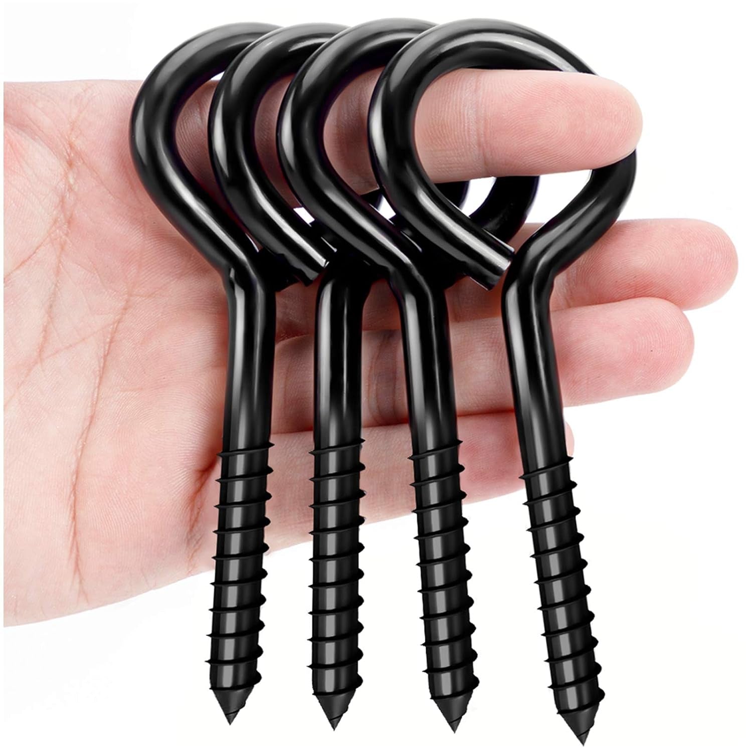 5 Inch Eye Hooks, Eye Bolts Screw in Hooks Stainless Steel, 4 Pcs Heavy Duty Black Large Screw Eye Hooks for Hanging, Tie-Downs, Heavy-Duty Applications